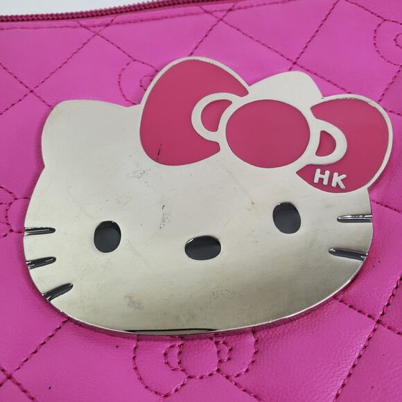 Sanrio Hello Kitty PINK Cosmetic Metal emble Pouch Bag Purse zip Closure Clutch - Picture 2 of 14